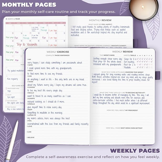 Clever Fox Self-Care Journal – Daily Reflection Notebook – Mental Health & Personal Development Planner, Meditation & Mood Log, A5 (Lavender)