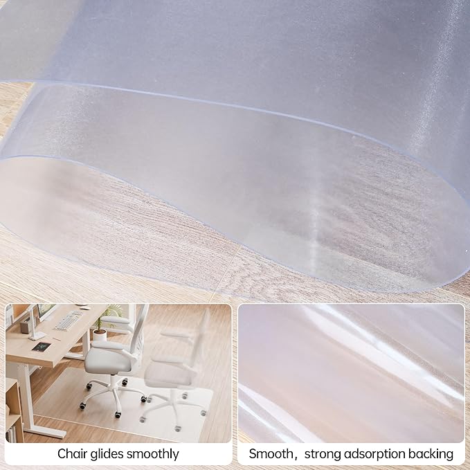 HOMEK Office Chair Mat for Hardwood Floor, 72" x 46" Clear Computer/Desk Chair Mat for Hard Floor, Thicker, Easy Glide, Non-Slip, Protects Hard Surfaces from Scratches, Ideal for Home or Office