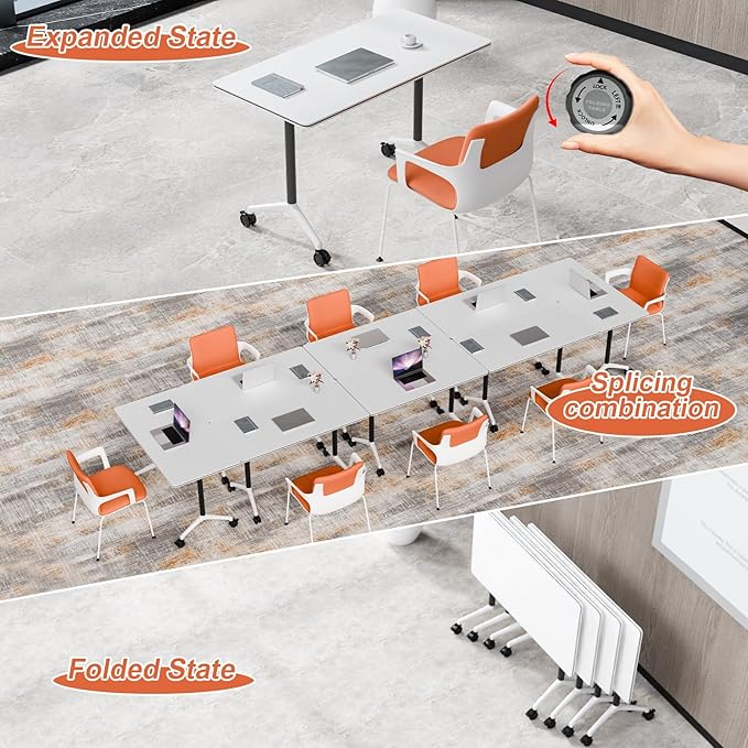 Conference Table Flip Top Mobile Conference Room Tables,Folding Conference Table with Wheels,Large Meeting Training Seminar Table Saving Space for Office Classroom(8A,55.1'')