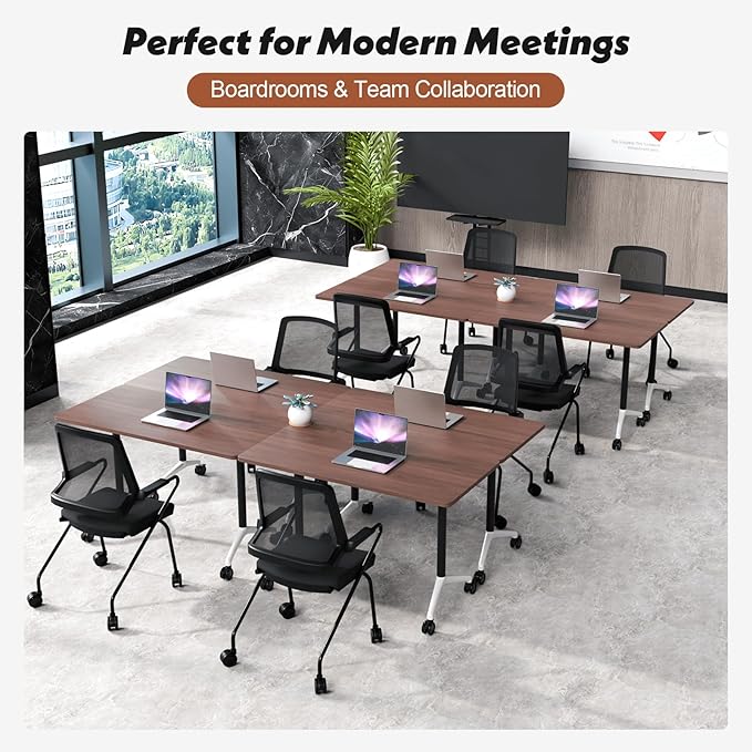 Goakwwuz Conference Room Table, Folding Conference Tables,Thicken Grey Tabletop,Flip Top Wooden Seminar Meeting Room Table for Conference Room Offices (2, Walnut, 55.1”)
