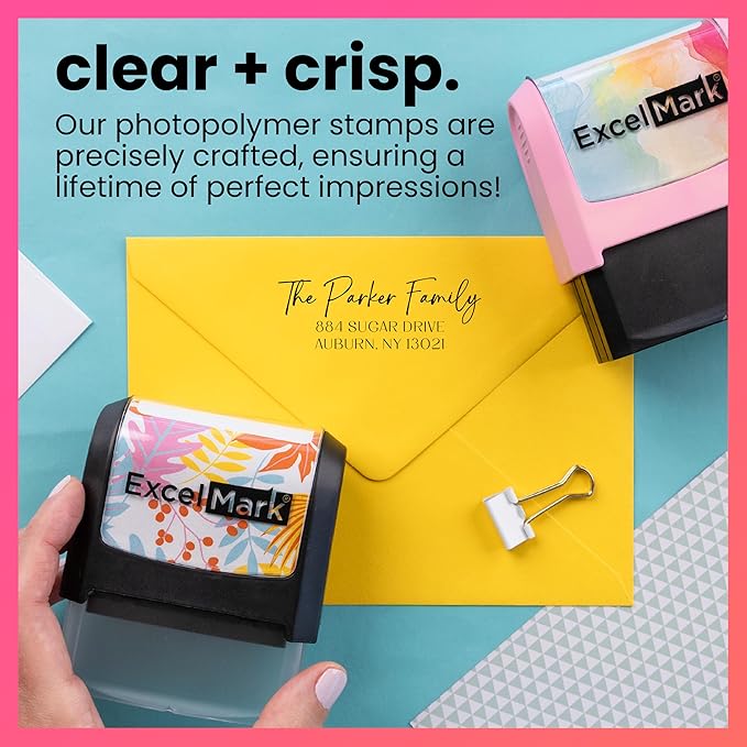 ExcelMark Address Stamp - Custom Return Address Stamp with Elegant Designs, Vibrant Colors & Patterns – Perfect for Mail, Invitations & Gifts (Seafoam Mount, Santa Catalina)