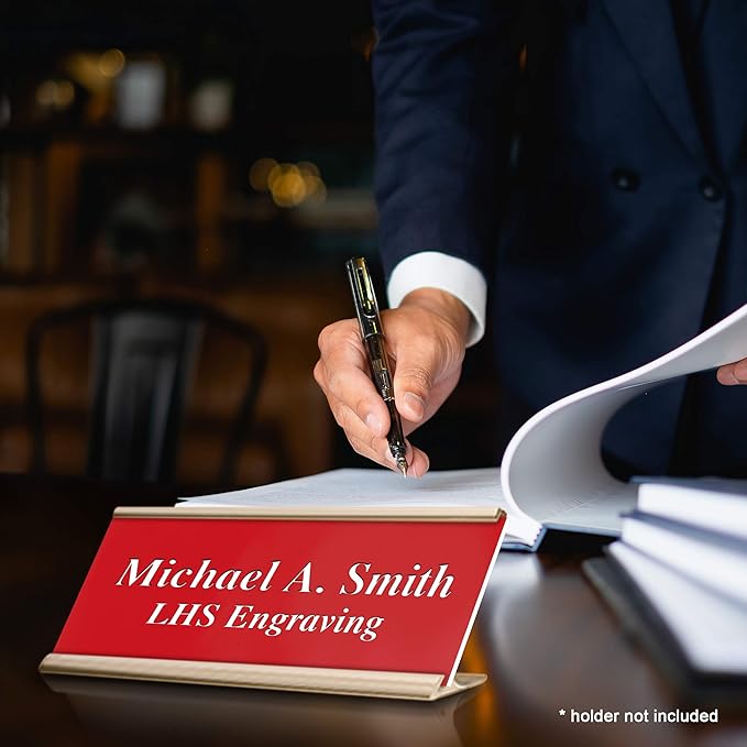 Engraved Door Signs for Office Personalized Red Plastic Door Plaque White Letters - Made in USA 2x10 B7