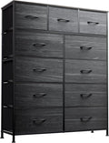 WLIVE Tall Dresser for Bedroom, Fabric Dressers Storage Tower, Dresser & Chest of Drawers with 11 Drawers, Storage Cabinet, Hallway, Closets, Steel Frame, Wood Top, Charcoal Black Wood Grain Print