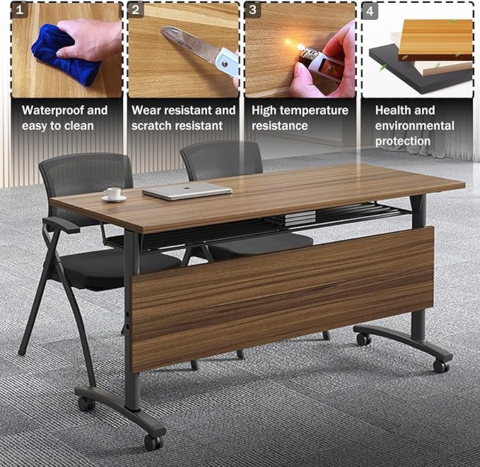 Foldable Conference Table Mobile Meeting Table,Large Modular Conference Room Tables for 2-10 People,Flip Top Mobile Training Table Rectangular Seminar Tables with Wheels for Office,Classroom,Warranty