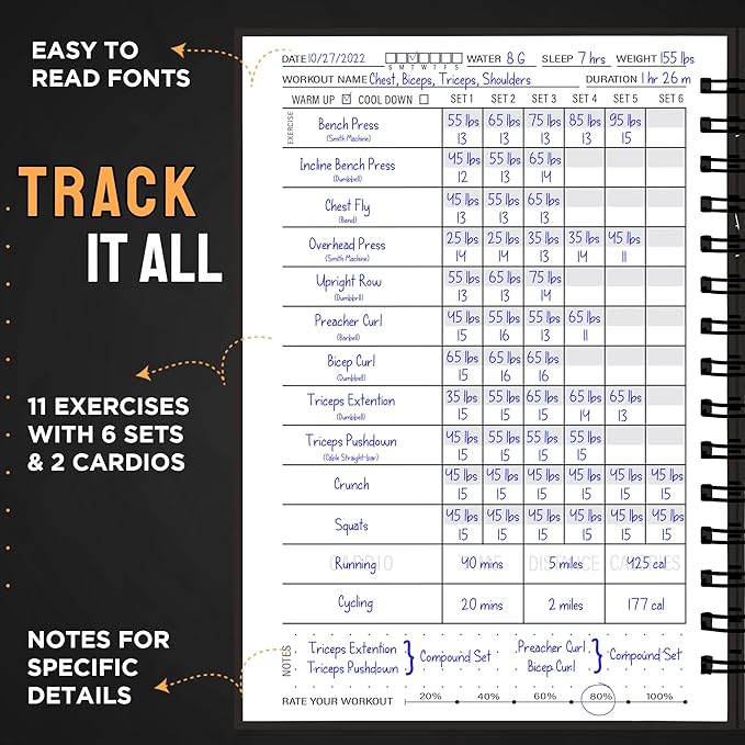 Nextnoid Hardcover Fitness Journal Workout Planner for Men & Women - A5 Sturdy Workout Log Book to Track Gym & Home Workouts - Dark Green
