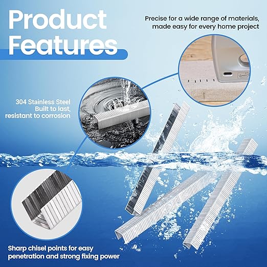 meite T-50 Stainless Steel Staples Marine, 3/8 Inch Heavy Duty Staples for Staple Gun - 1512 Counts, 20 Gauge 3/8 Inch Crown T-50 Upholstery Staple for Marine Applications