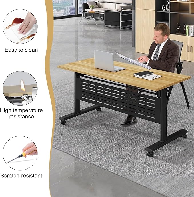 JEHUJD Conference Table,55.1''Folding Conference Room Table for 4-12 People,Mobile Flip Top MeetingTraining Table with Different Coulor and Styles for Offices, Classrooms,Meeting Room (4, E)