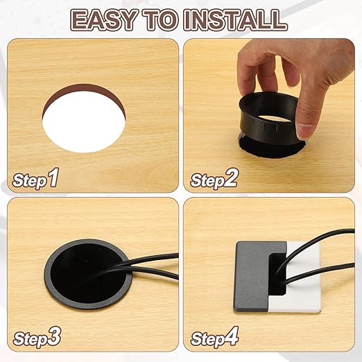 PATIKIL 2.8inch Desk Grommet, 6Pcs Cable Grommet Wire Management Cable Hole Cover Cord Organizer for Office Home Table Countertop, Black