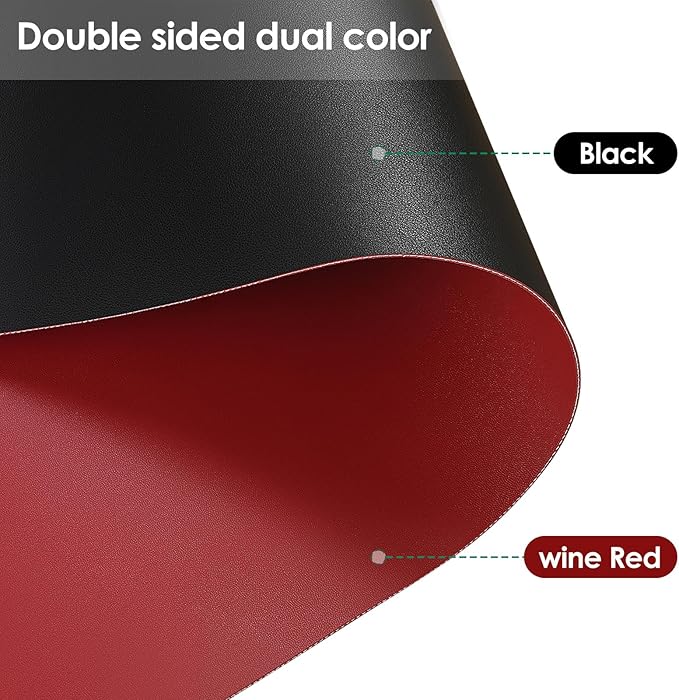 Zinkooat Leather Table Cover,1.8mm Thick,48x72 Inch,Table Protector for Dining Room Table,Dining Table Cover,Table Cover Protector,Table Pads for Dining Room Table(Black+Wine Red,48x72)
