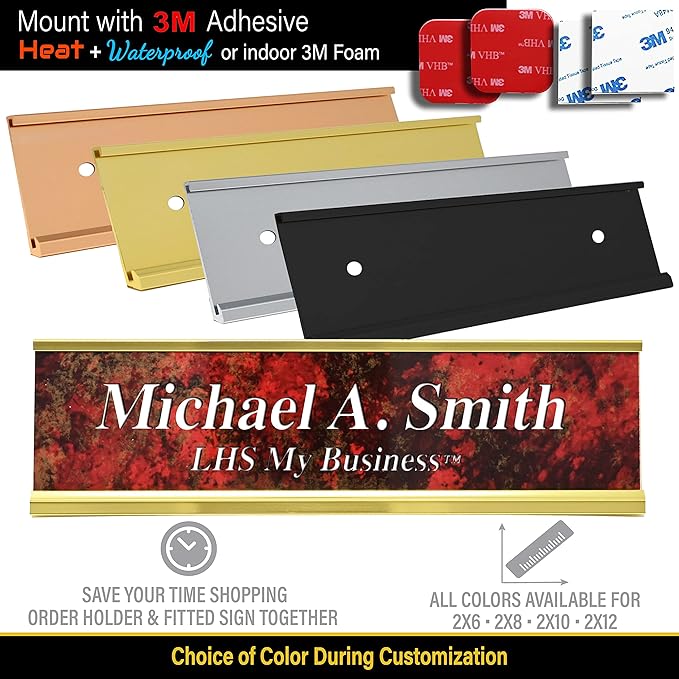 Custom Name Plate with Choice of Mounting for Walls, Doors, Cubicles, Hanging and More - Personalized Green Plastic White Letters - USA Made 2x12 - B6