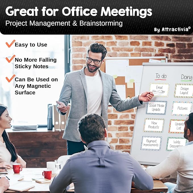 Attractivia Dry Erase Magnetic Labels 5.6 x 3.7 in, Pattern Borders, Large Dry Erase Magnets, 36-Pack, Erasable Write-On All-Purpose Labels, for Office, Education, Home, Whiteboard