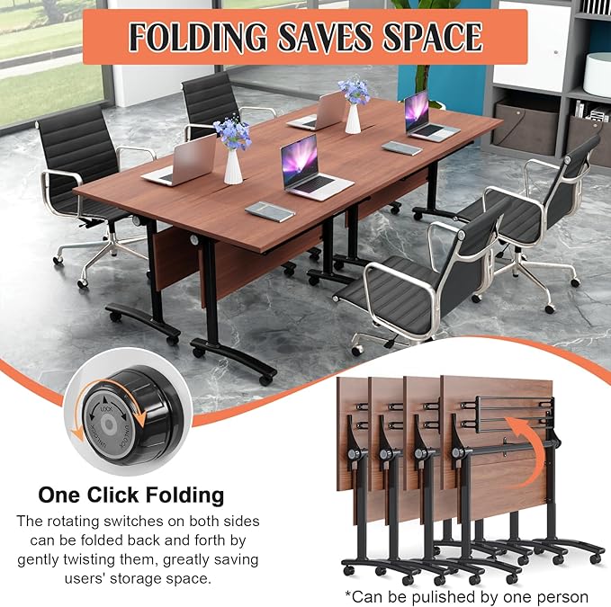 Conference Table,55.1''Folding Conference Room Table for 4-12 People,Mobile Flip Top MeetingTraining Table with Different Coulor and Styles for Offices, Classrooms,Meeting Room (2, 70.8''D)