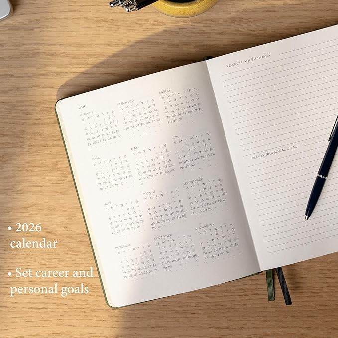 Anecdote 2026 Planner: 52 Week Daily Planner, Yearly, Monthly & Weekly Workflow for Planning Your Success – Vegan Leather Hardcover, Start Anytime & Achieve your Goals - Black