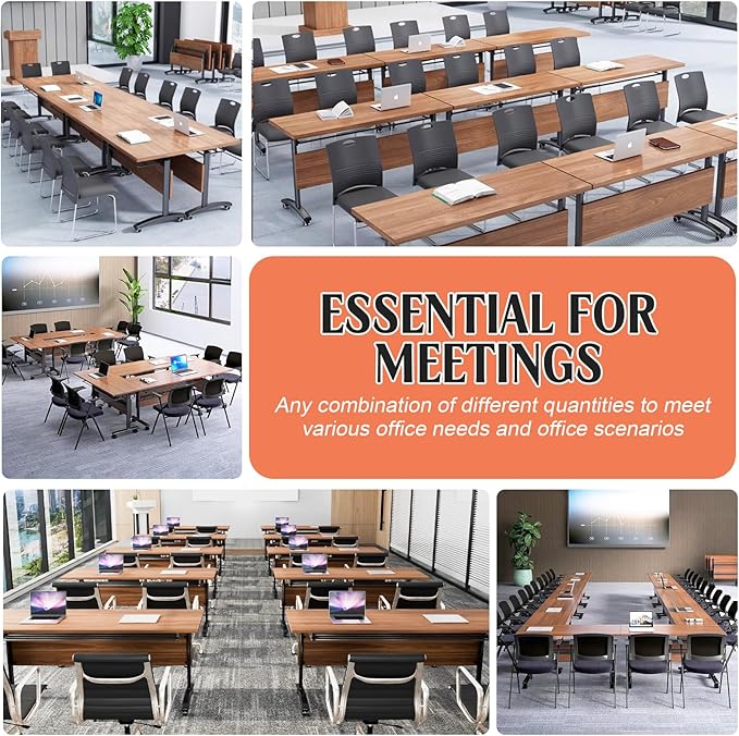Conference Table,55.1''Folding Conference Room Table for 4-12 People,Mobile Flip Top MeetingTraining Table with Different Coulor and Styles for Offices, Classrooms,Meeting Room (8, 47.2''D)