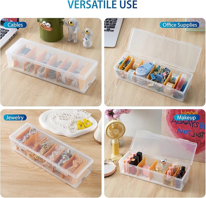 Fzooua 2 Pack Cable Organizer Storage Box with 16 Cable Ties, Clear Phone Charger Organizer Case Wire Organizers for Cords Electronic Storage Box for Drawer Desk Office Home