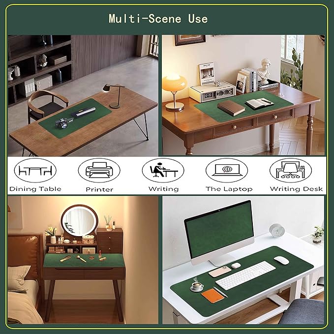 Huicon Faux Leather Desk Mat, 31.5"x15.7" Non-Slip PU Leather Desk Pad, 2mm Thick Desk Blotter with Stiched line, Retro Large Mouse Pad, Laptop Pad for Office & Home Use (Brown)