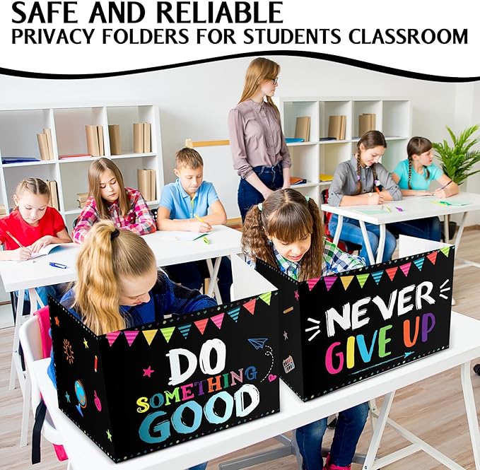 Honoson 24 Pcs Bulk Inspirational Privacy Folders for Students Cardboard Test Privacy Boards Motivational Words Desk Dividers Shield for Classroom School Study Supplies, 6 Styles(Positive)