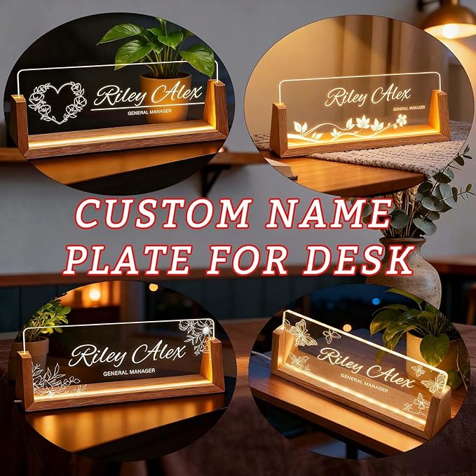 Custom Name Plate for Desk, Personalized Light Up Acrylic Desk Name Plate, Personalized Office Gifts for Women Men, Contemporary Desk Decor