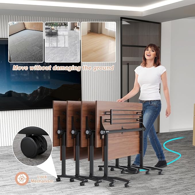 Conference Table Flip Top Mobile Conference Room Tables,Folding Conference Table with Wheels,Large Meeting Training Seminar Table Saving Space for Office Classroom(8D,70.8'')
