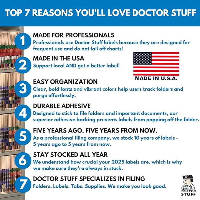 2023 Year Stickers, Doctor Stuff 2023 Chart Stickers, Brown/Black Coded, Colwell Jewel Tone Style, USA Made Year Labels for End Tab File Folders, 500/Roll, 1 Roll, 3/4" x 1-1/2"