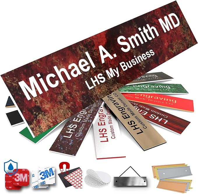 Engraved Door Signs for Office Personalized Rustico Granite Plastic Door Plaque White Letters - Made in USA 2x12 S2