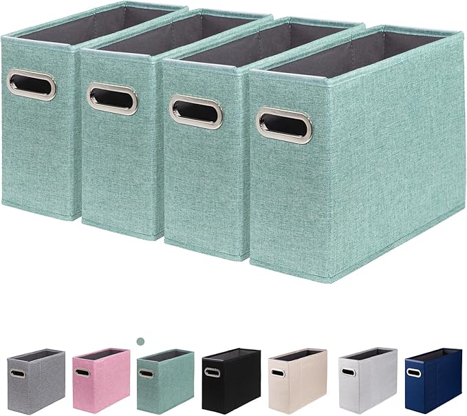 ComfortKeeper 4 Packs Letter Size File Organizer, File Folders Organizer, Fabric Storage Box, Collapsible Paper Organizer with Metal Handle, Smooth PVC Rails, Only Box (Green)