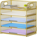 Marbrasse Paper Organizer Letter Tray, 5 Tier Mesh File Organizer with Handle, Paper Sorter Desk Organizer for Home Office Supplies - Gold
