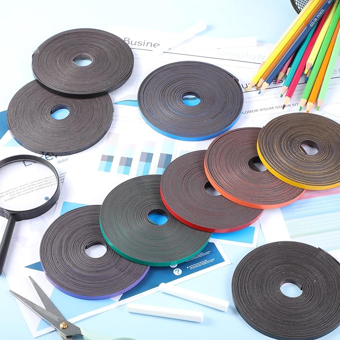 AmazingSpark Magnetic Tape Roll Thin Strips, 1/4 Inch x 33 Feet Magnetic Board Dividers Whiteboard Graphic Decorative Tape Marking Line for Classroom Office Art Accessories(Black)