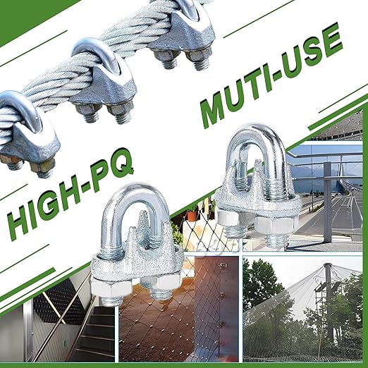 120PCS M6 Galvanized Zinc-Plated Wire Rope Cable Clamp Clips, 1/4" Wire Cable Clamps with U-Bolt Saddle Fasteners for Secure Rigging & Marine Use