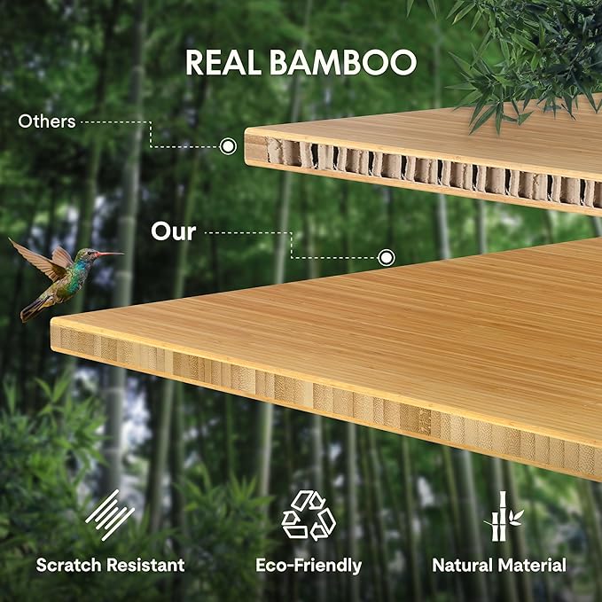 FLEXISPOT Bamboo Electric Standing Desk with Elegant Oval Legs & Curved Desktop, 55"x28" Height Adjustable Desk for Home Office & Living Spaces, White Frame