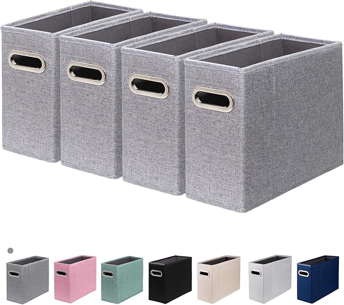 ComfortKeeper 4 Packs Letter Size File Organizer, File Folders Organizer, Fabric Storage Box, Collapsible Paper Organizer with Metal Handle, Smooth PVC Rails, Only Box (Gray)