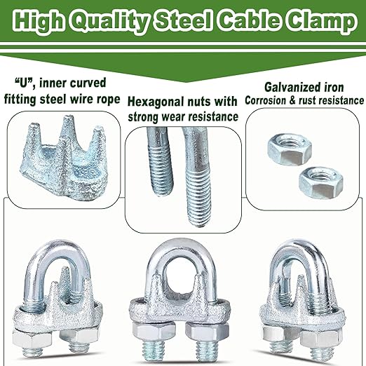 120PCS 5/16" M8 Zinc-Plated Wire Rope Clamps – Heavy Duty U-Bolt Cable Clips (Silver)
