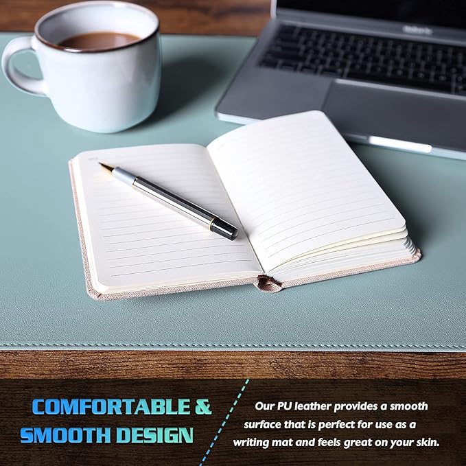 K KNODEL Desk Mat, Blotter, Dual-Sided Office Desk Pad, Waterproof Desk Mat for Desktop, Desk Blotters, PVC Leather Pad Protector (Light Blue, 23.6" x 13.8")