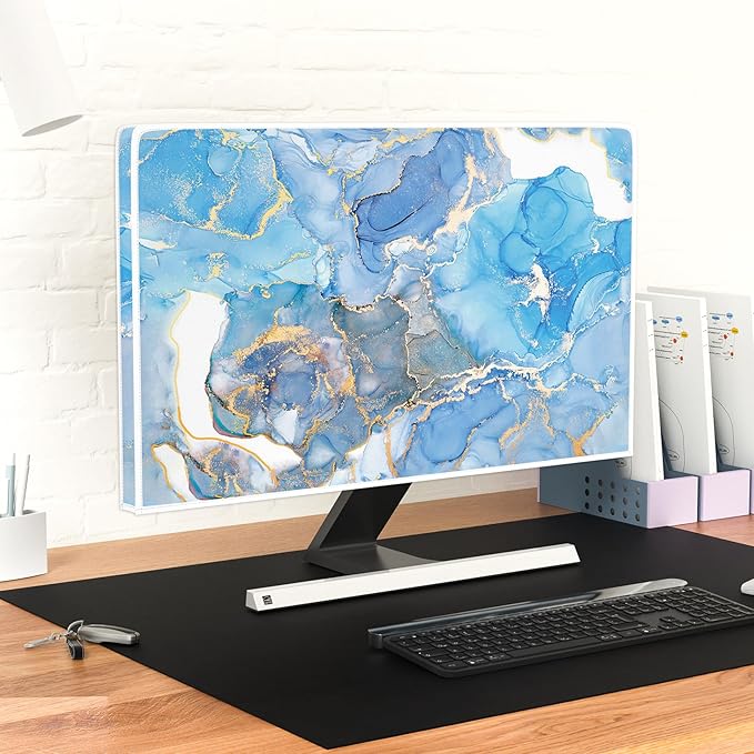 Baocicco Baby Blue Gold Marble Waterproof Screen TV Cover 58, 59, 60 Inch Modern Television Accessories TV LCD Fashion Weatherproof Screen TV Decorations for Tablet LED LCD OLED TVs