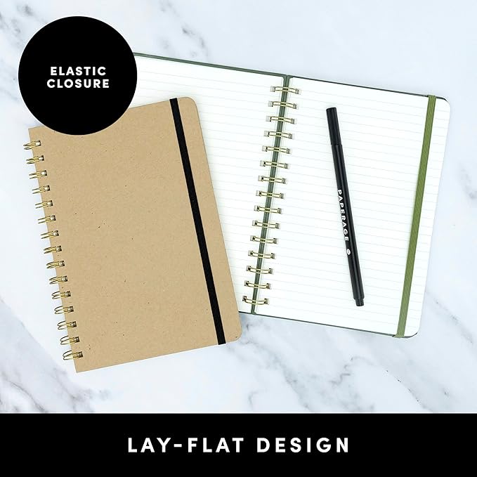PAPERAGE Lined Spiral Journal Notebook, (Sage Green), 160 Pages, Hardcover Journal for Women & Men, Medium 5.5 in x 8 in - 100 GSM, Thick Paper, Spiral Notebook for Work, School & Journaling