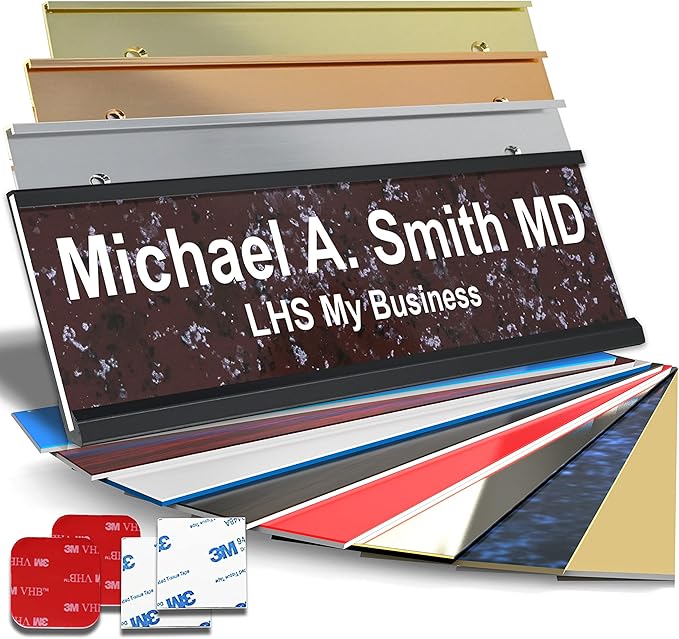 Custom Name Plate with Choice of Mounting for Walls, Doors, Cubicles, Hanging and More - Personalized Canberry Marble Plastic White Letters - USA Made 2x12 - S5