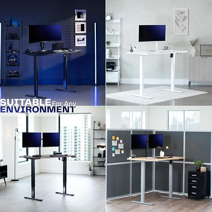 VIVO Electric 43 x 24 in Standing Desk, Memory Height Adjustment, 1B Series, Holds 220 lbs, One-Piece Black Top, White Frame, DESK-KIT-1W4B