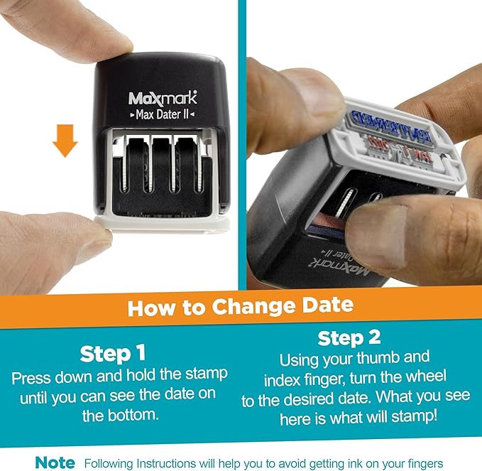 MaxMark Self-Inking Rubber Date Office Stamp with Entered Phrase & Date - RED Ink (Max Dater II), 12-Year Band