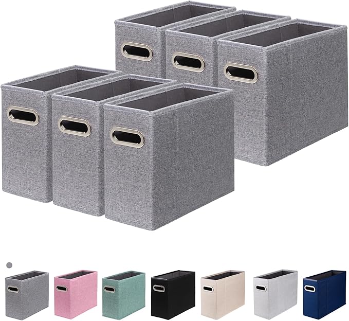 ComfortKeeper 6 Packs Letter Size File Organizer, File Folders Organizer, Fabric Storage Box, Collapsible Paper Organizer with Metal Handle, Smooth PVC Rails, Only Box (Gray)