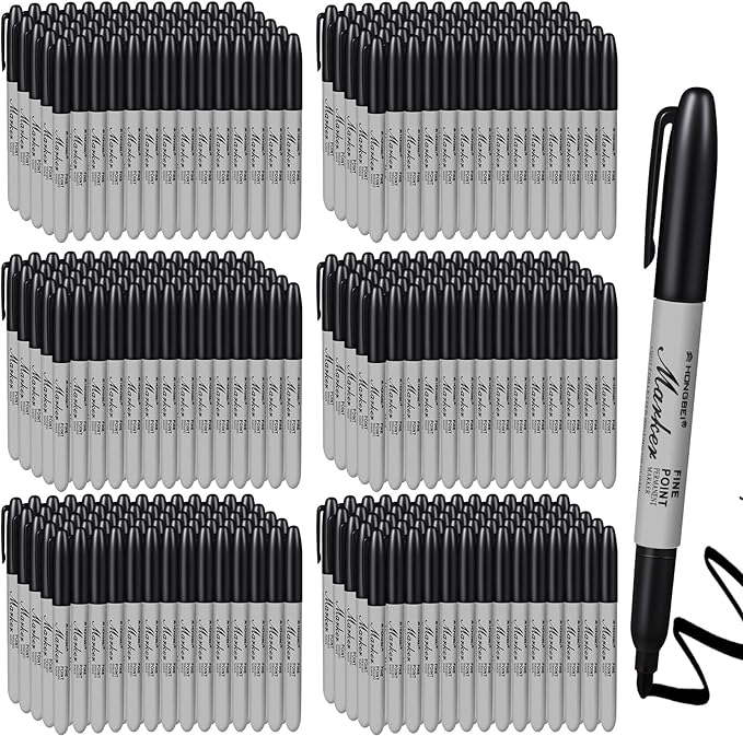 Thenshop 300 Pack Black Permanent Markers Bulk - Fine Point Permanent Marker Quick Drying Waterproof Pens for Doodling Writing Marking Classroom Work on Wood Metal Stone Glass, Office School Supplies
