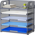 Marbrasse Paper Organizer Letter Tray, 5 Tier Mesh File Organizer with Handle, Paper Sorter Desk Organizer for Home Office Supplies - Grey