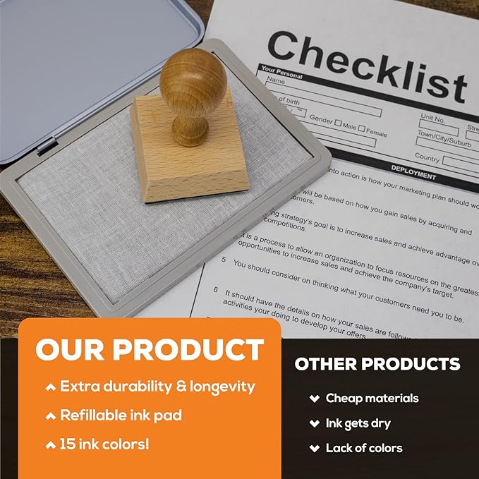 Metal Case Stamp Pad Medium Size, Orange Color - Size: 3" x 4" - Choose from 15 Ink Colors