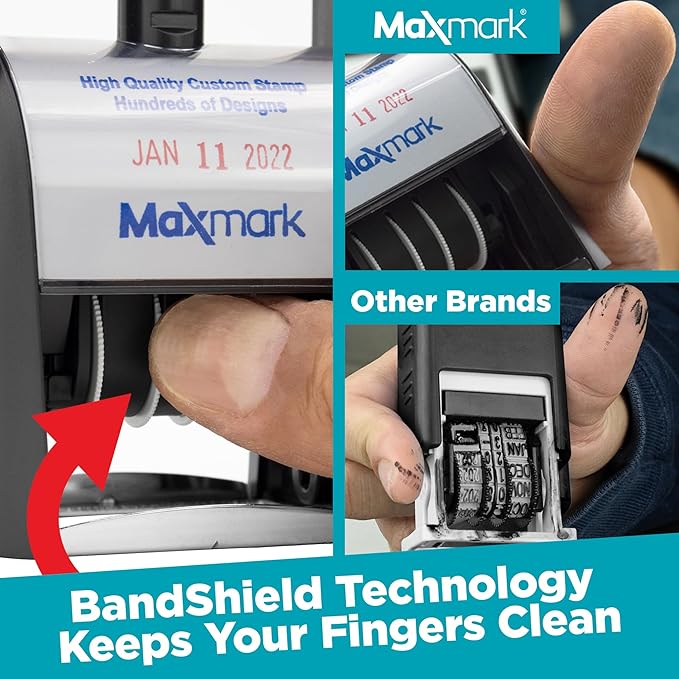 MaxMark Heavy Duty Self Inking Date Stamp with Phrase Mailed - Red Ink