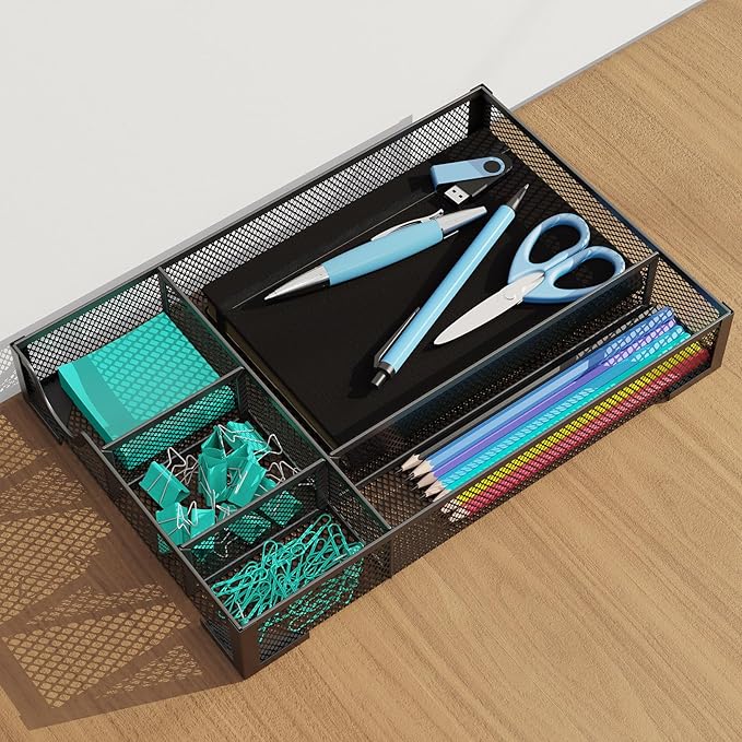 ITAYVAN Desk Drawer Organizer, Office Desk Organizer Tray with 5 Dividers, Pen Pencil Drawer Organizer for Office Supplies, Desktop, Bathroom, Kitchen, Makeup, Vanity