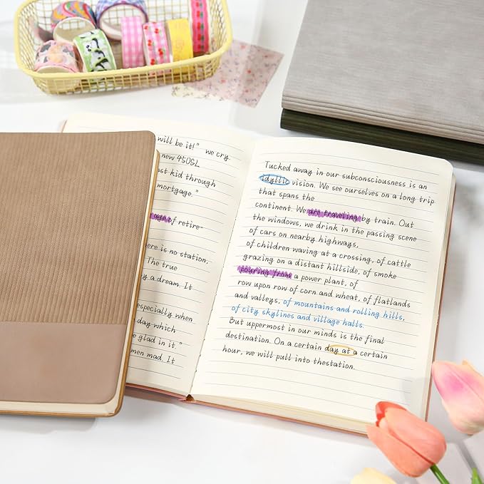 TSFPapier Lined Journal Notebook for Work College Ruled Note Book 5.79"x8.27" A5 PU Leather Daily Journaling 216 Pages for Women Men Writing Home School Supplies Business (Black)