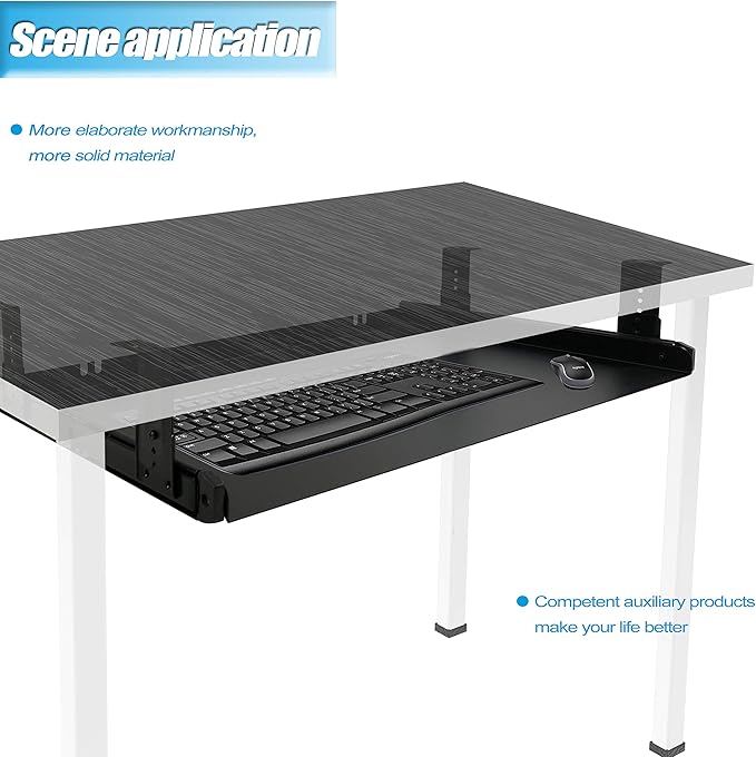 FRMSAET Under Desk Keyboard Tray Heavy-Duty All-Metal Material 20/24/30 inches Platform Computer Drawer Organizer Home Office Kitchen Bedroom Garage Storage Tool - Easy to Install.(20 inches, Black)