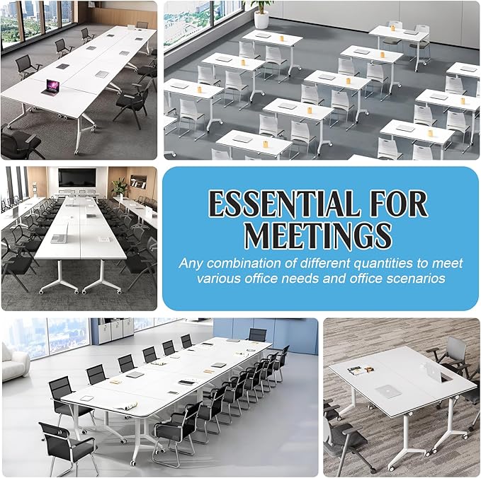 Conference Table,55.1''Folding Conference Room Table for 4-12 People,Mobile Flip Top MeetingTraining Table with Different Coulor and Styles for Offices, Classrooms,Meeting Room (6, 61''A)