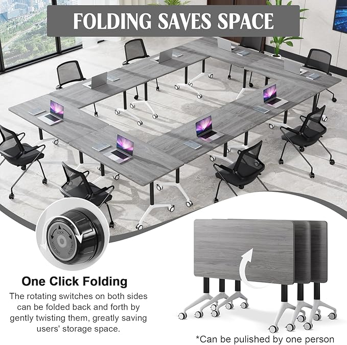 Conference Table,55.1''Folding Conference Room Table for 4-12 People,Mobile Flip Top MeetingTraining Table with Different Coulor and Styles for Offices, Classrooms,Meeting Room (8, 47.2''F)