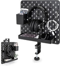 EHO Clamp-On Desk Pegboard, 13.5 x 14 inch Privacy Divider, Desk Partition Panel, No-Drill Desk Mounted Organizer, Combination Peg Board for Office, Gaming, Home, Plants, Black