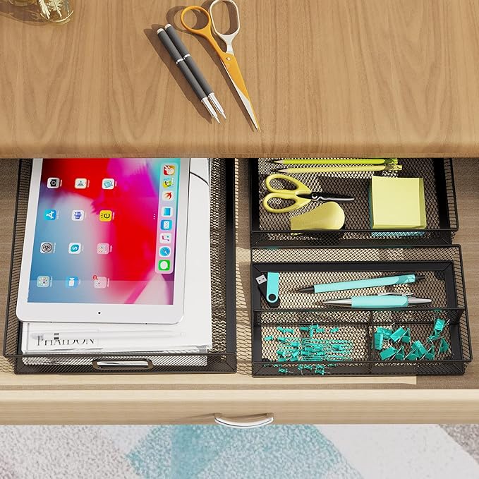 ITAYVAN Desk Drawer Organizer Set, 3 Pcs Metal Mesh Office Drawer Organizers, Paper Organizer Letter Tray for Desk, Junk Drawer Organizer for Office, Kitchen, Makeup, Vanity